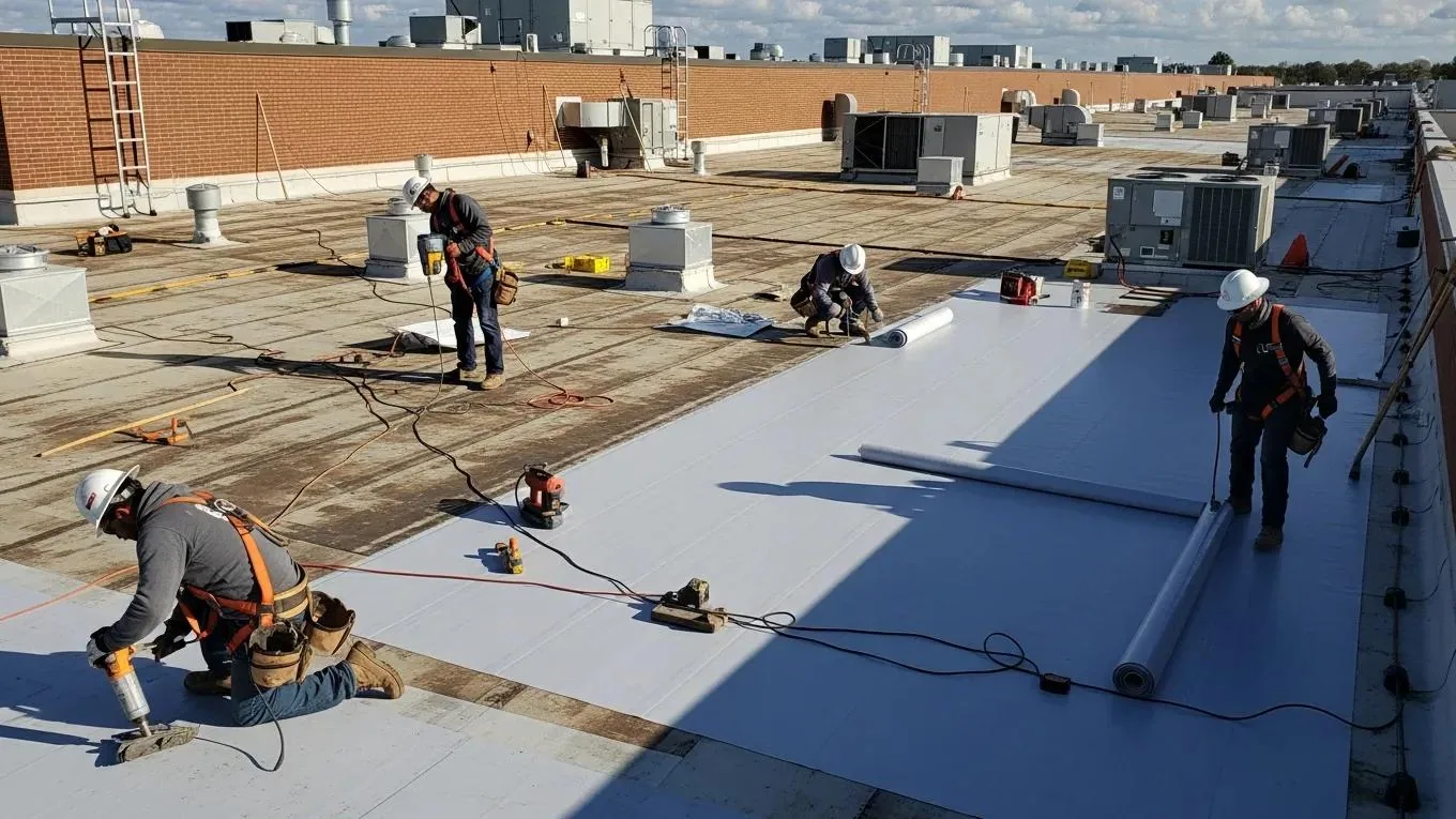 Membrane repair on a commercial roof